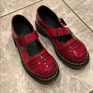 Dr. Martens (Doc Martens) red plaid Mary Janes